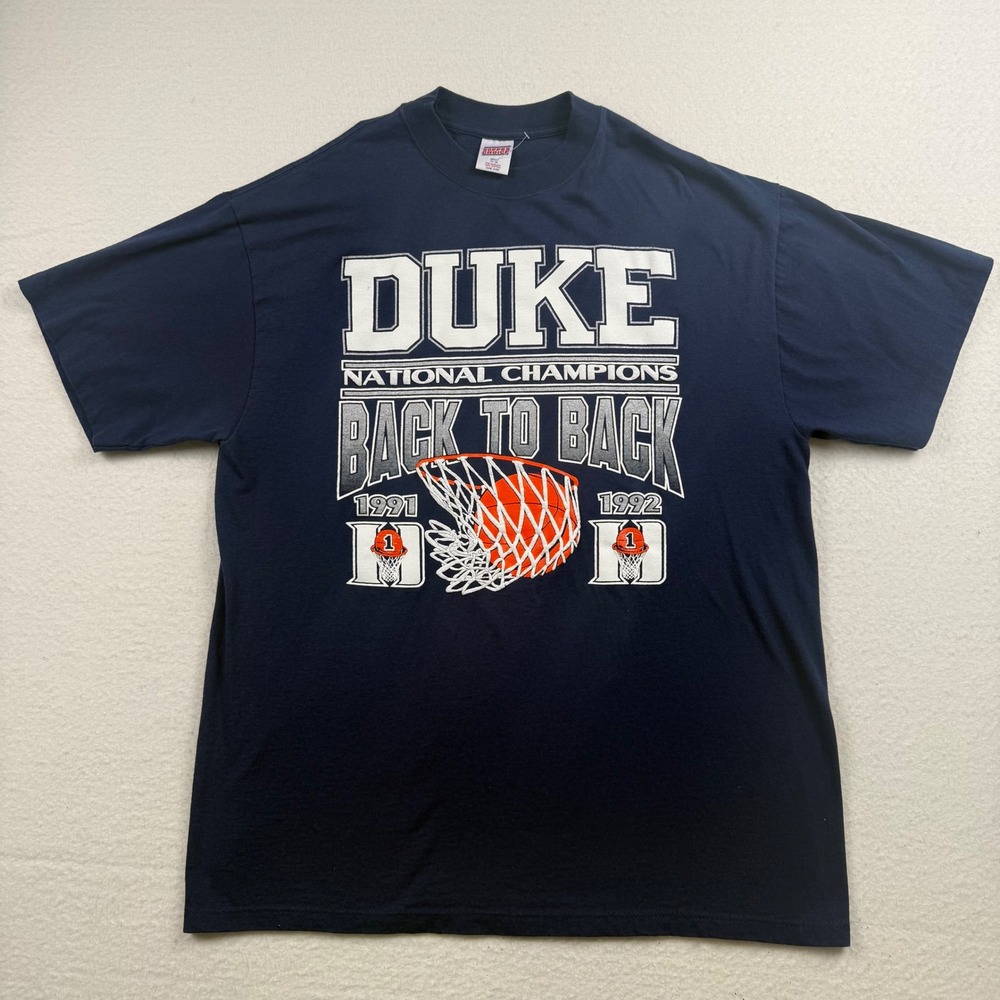 Vintage 1992 Duke Blue Devils NCAA Back To Back National Champions T-Shirt - XL